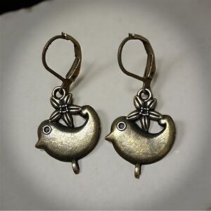 Handmade Antique Bronze Bird Earrings . Lever-back Hooks . Boho . Boho Cute Gift